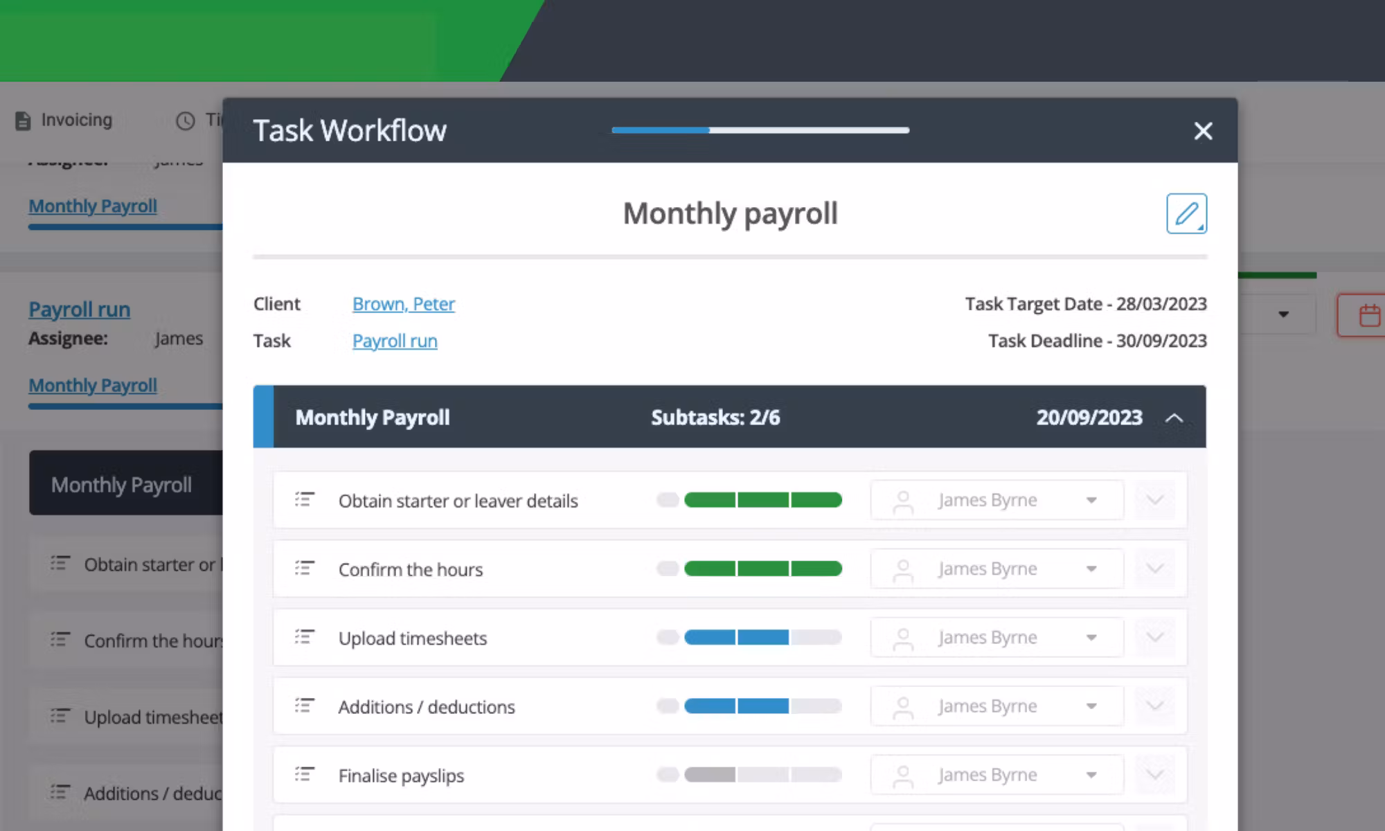 Software dashboard showing monthly payroll data